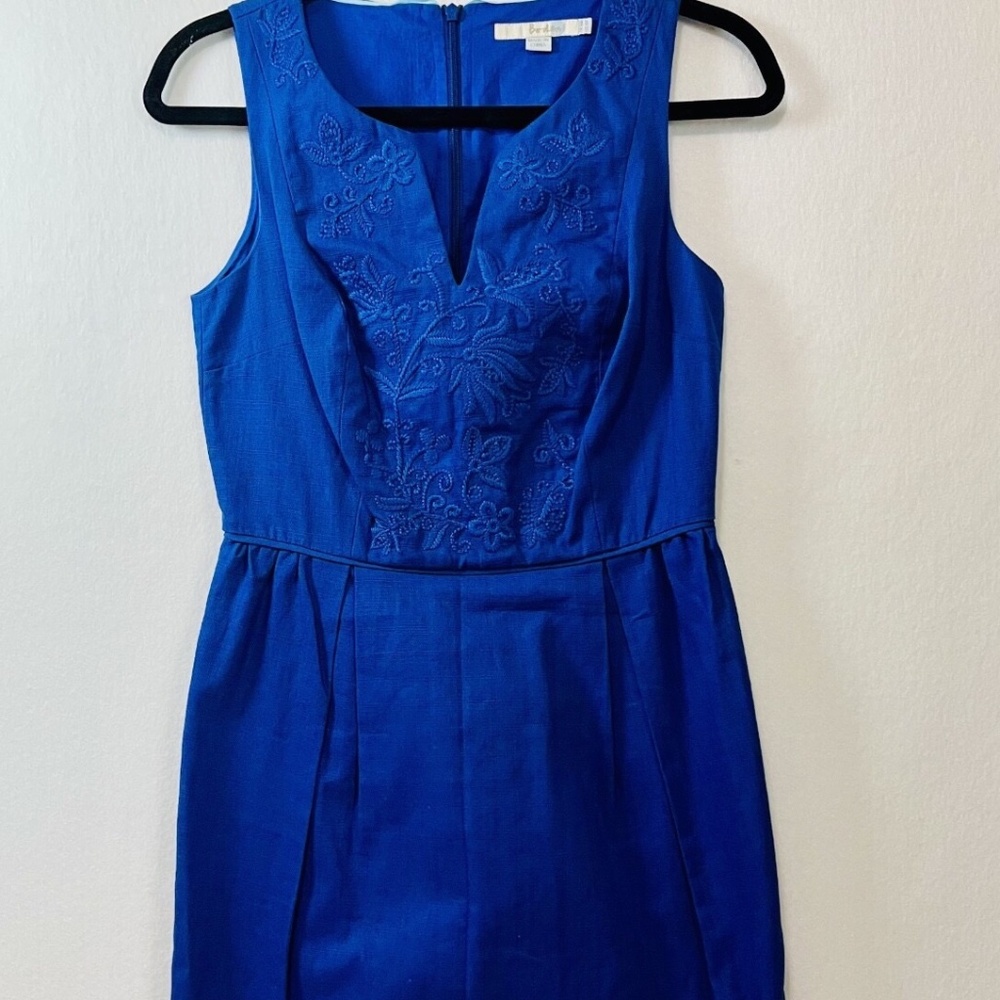 BODEN Bright Blue Sleeveless Embroidered FLORAL Fitted Lined dress Size 4R